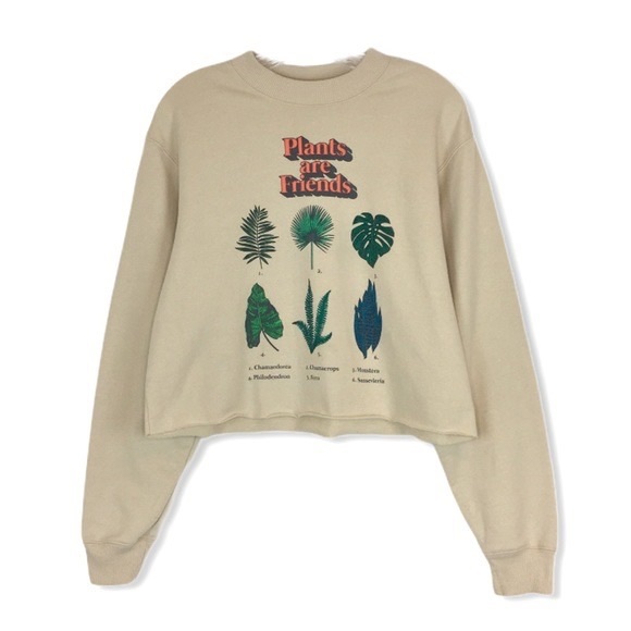 Might Fine Cream Plants Are Friends Graphic Cropped Sweatshirt Top - Picture 9 of 11